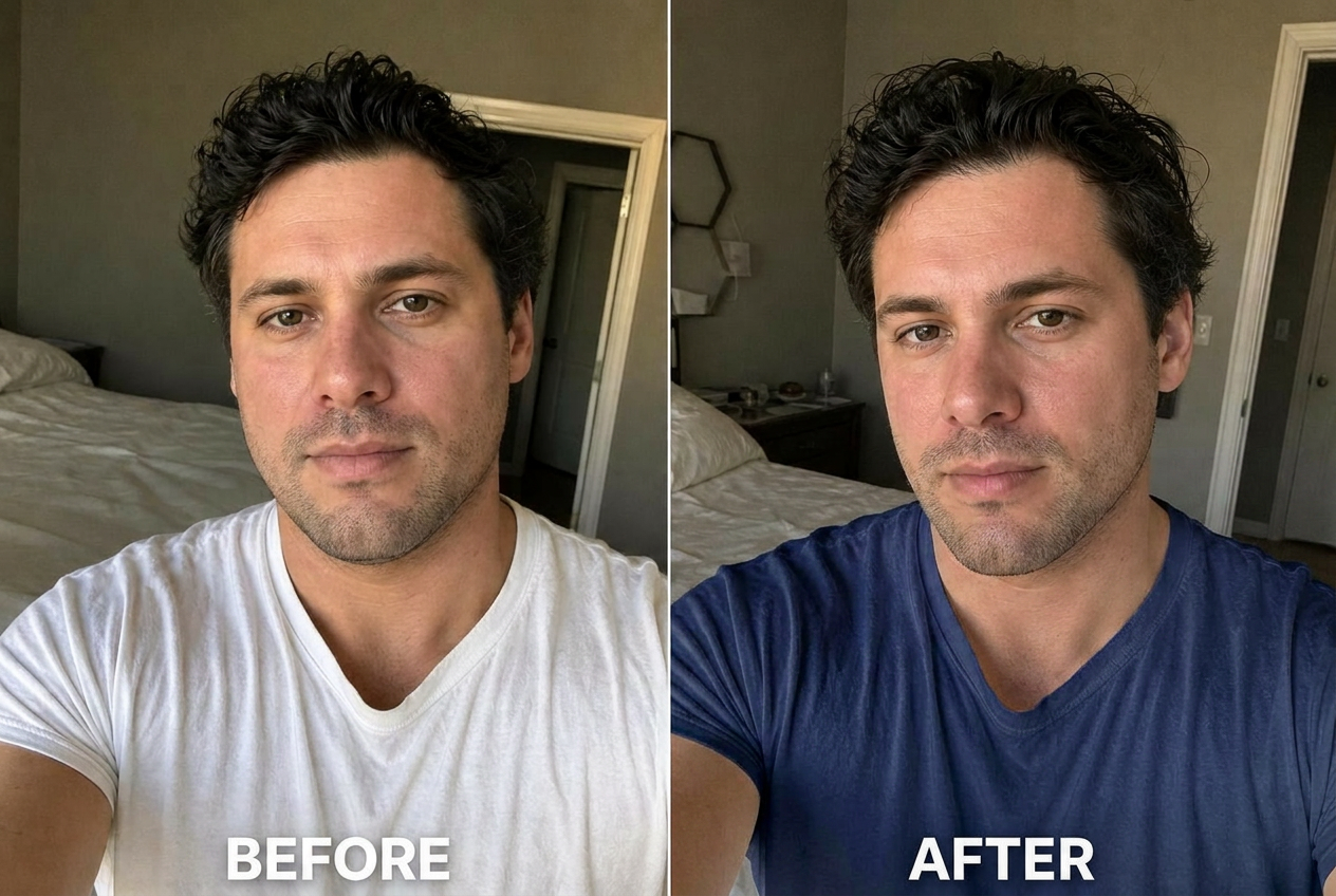 Before and after 47 days of D-BLOAT — Daniel